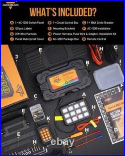 AUXBEAM RGB 12 Gang Switch Panel bluetooth APP Remote Control + 20FT Extension