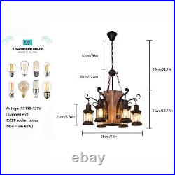 Indoor Retro Wood Texture Geometric Chandelier LED Power Switch Control 110120V