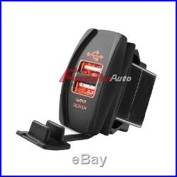 Universal Dual USB Power Charger Red LED Light Rocker Switch Panel For CAR/Boat